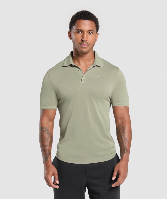 Gymshark Flat Knit Polo Shirt Chalk Green | 34128YVCF