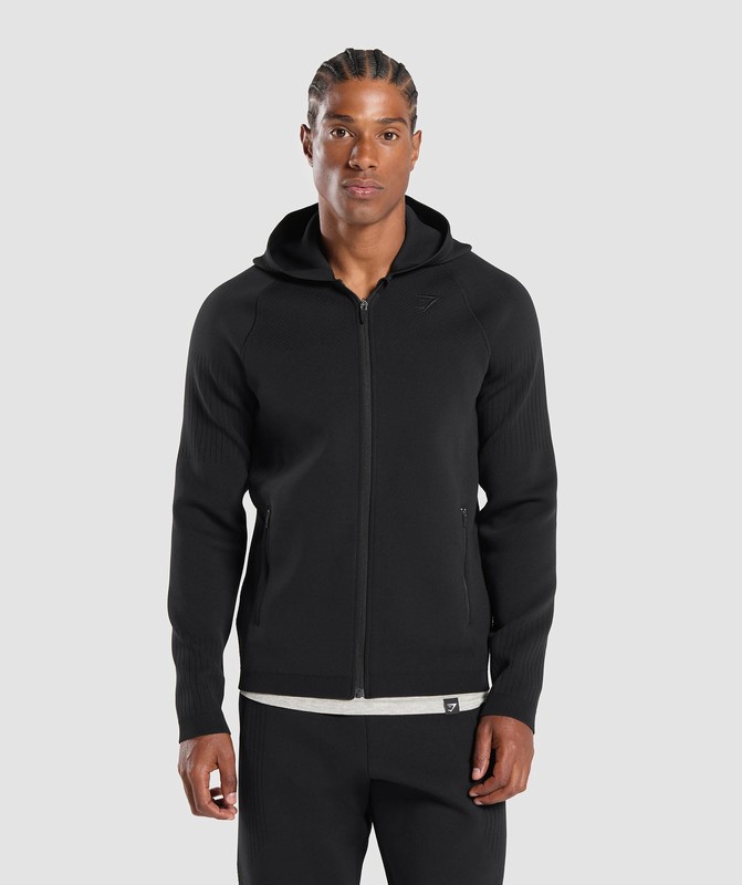 Gymshark Flat Knit Zip Up Hoodie Black | 92708ZLWF