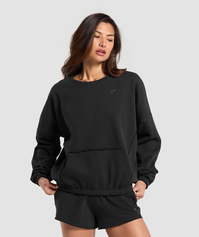 Gymshark Fleece Oversized Sweatshirt Black | 87592XOES