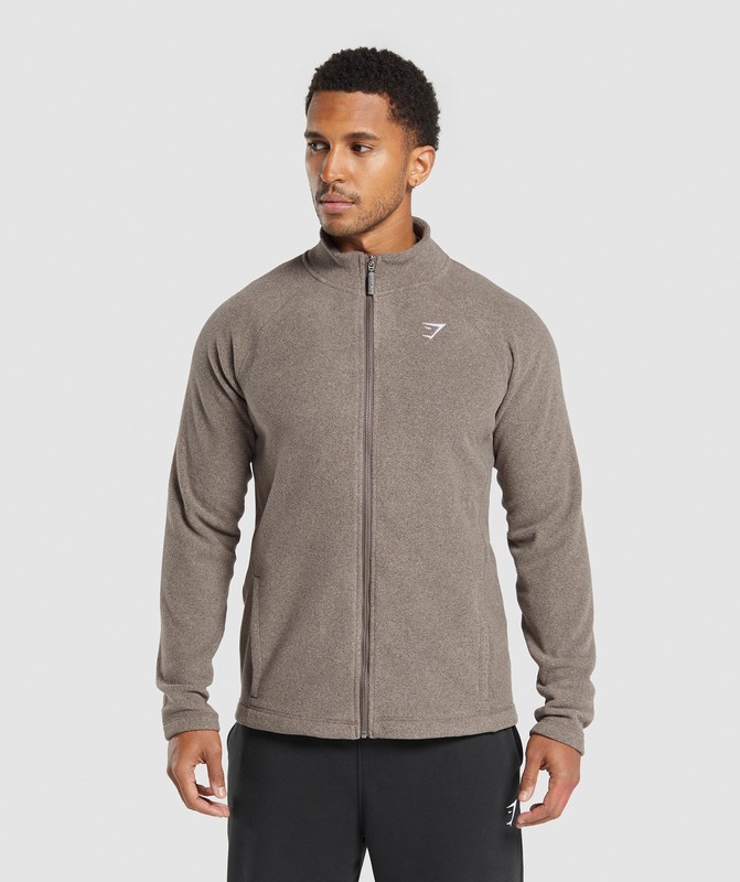 Gymshark Fleece Zip Through Jacket Camo Brown / Sand Brown | 47302NWQX