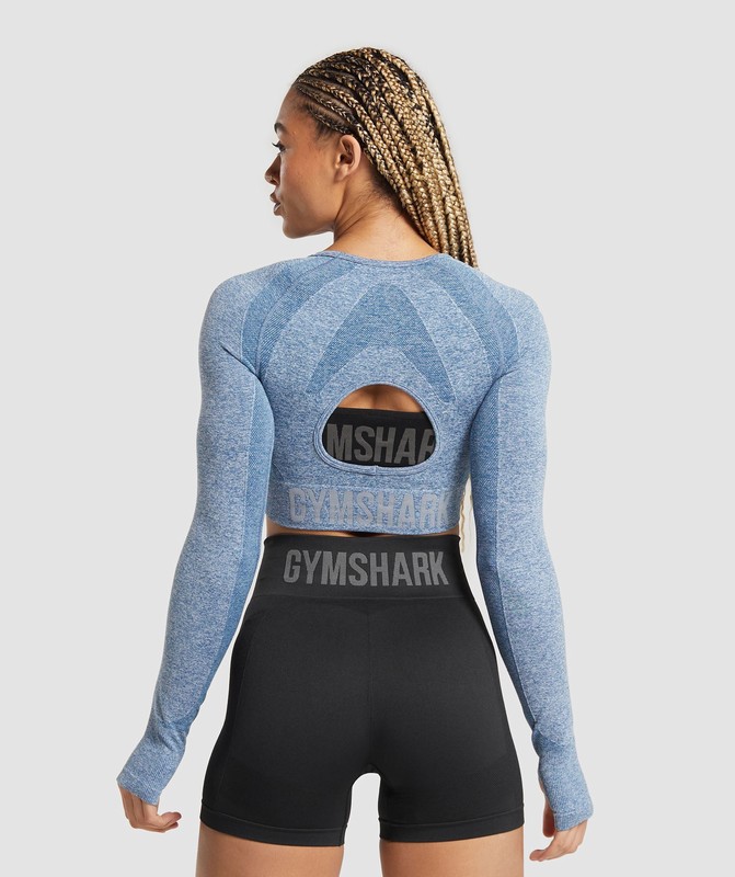 Gymshark Flex Long Sleeve Crop Top Faded Blue / Pitch Grey | 26309ZLYW
