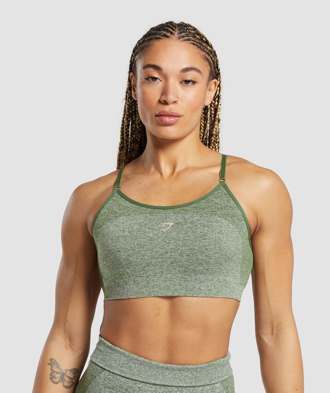 Gymshark Flex Strappy Sports Bra Force Green / Vanilla Beige | 72950SMOY