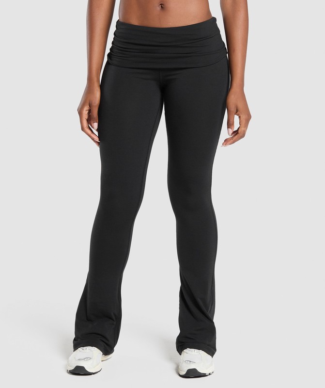 Gymshark Foldover Flared Leggings Black | 41207JZLA
