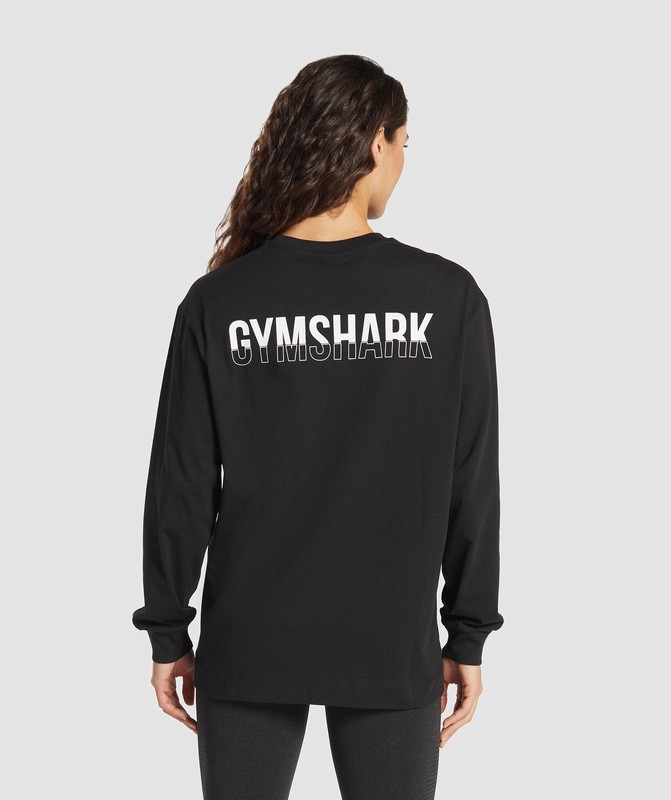 Gymshark Fraction Long Sleeve T-Shirt Black / White | 28410UXBZ