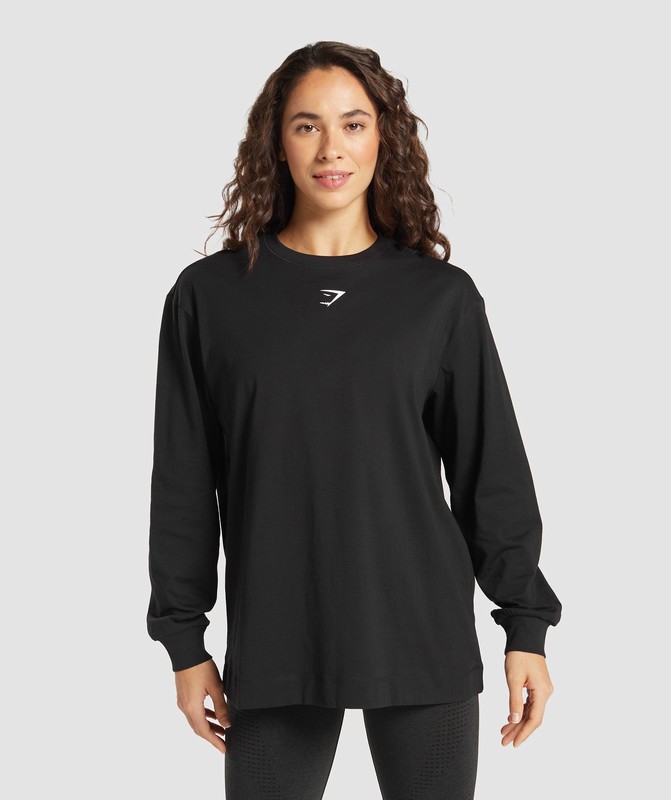 Gymshark Fraction Long Sleeve T-Shirt Black / White | 28410UXBZ