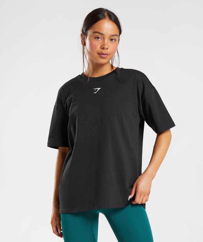Gymshark Fraction Oversized T-Shirt Black / White | 18249IPJH