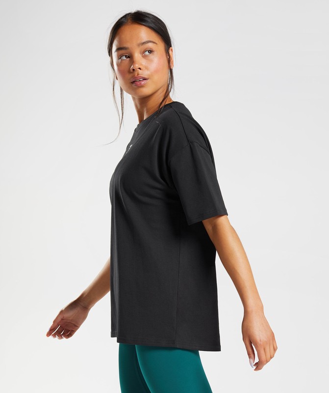 Gymshark Fraction Oversized T-Shirt Black / White | 18249IPJH
