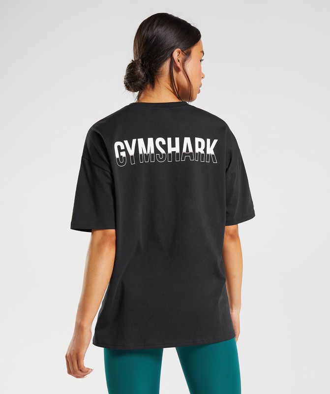 Gymshark Fraction Oversized T-Shirt Black / White | 18249IPJH