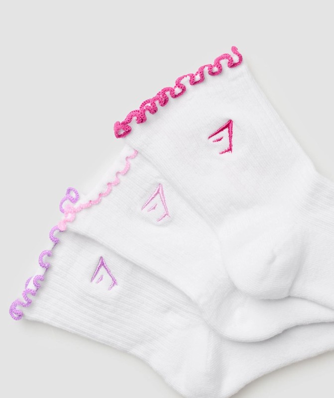 Gymshark Frill Midi Sock 3pk White / Sour Pink / Active Purple / Winning Pink | 53849UTQD