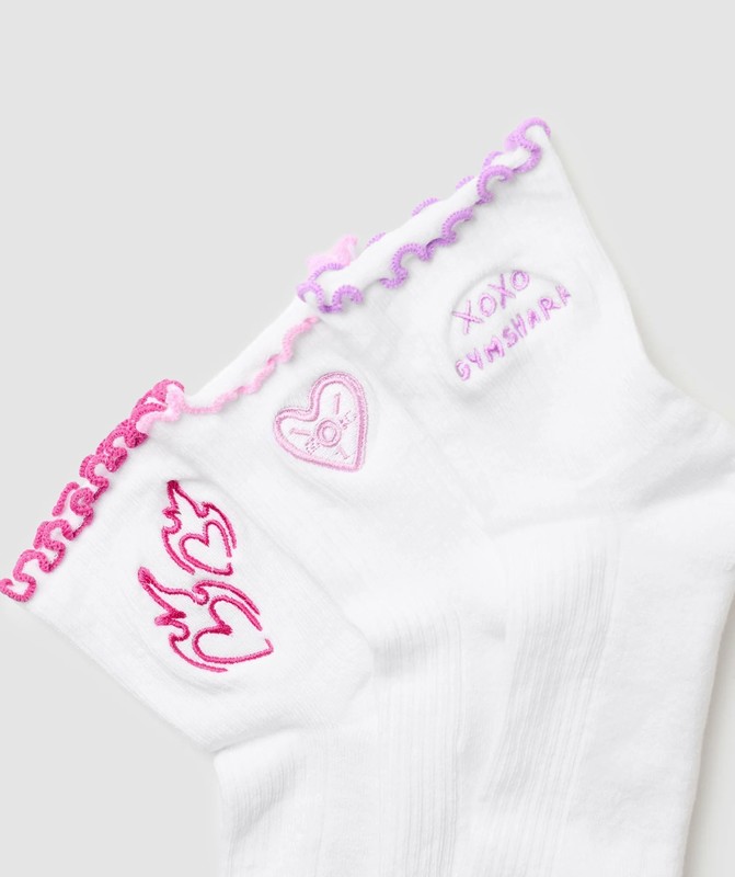 Gymshark Frill Midi Sock 3pk White / Sour Pink / Active Purple / Winning Pink | 53849UTQD