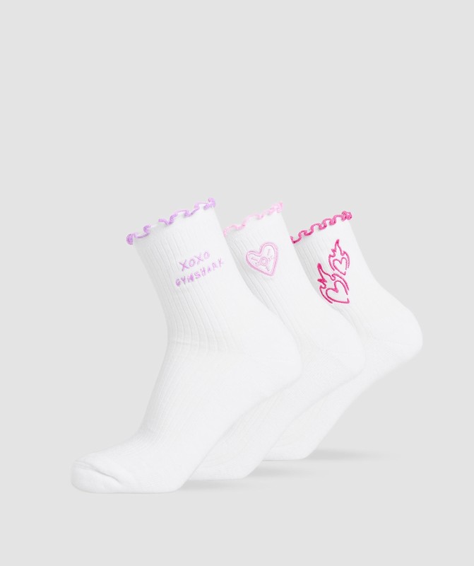Gymshark Frill Midi Sock 3pk White / Sour Pink / Active Purple / Winning Pink | 53849UTQD