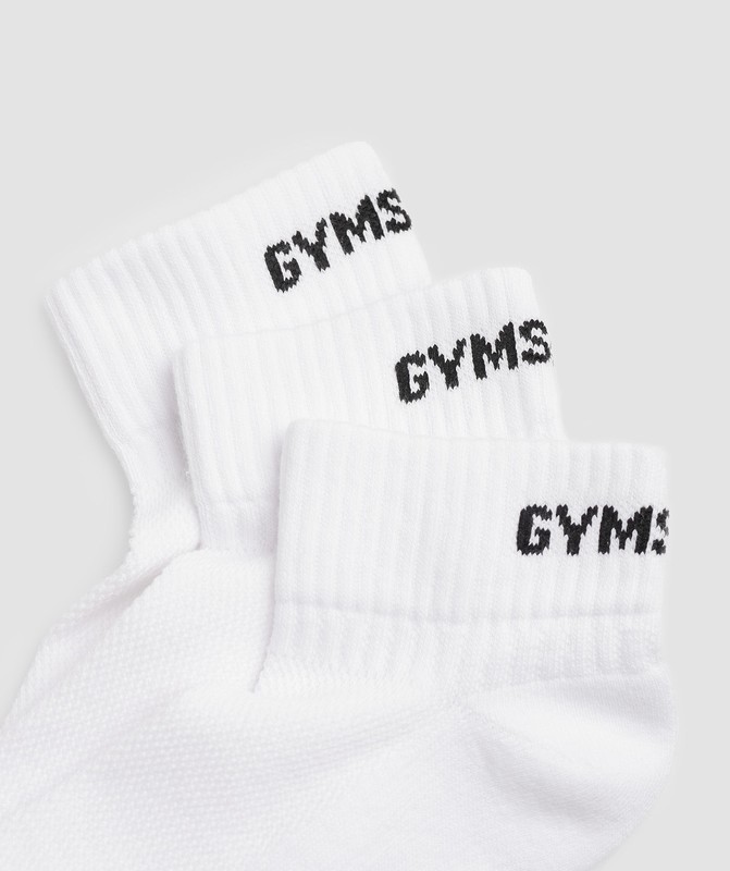 Gymshark GS Jacquared Quarter Socks 3pk White | 05427AYXT