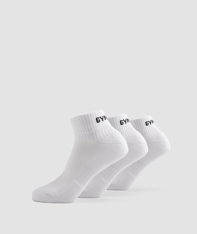 Gymshark GS Jacquared Quarter Socks 3pk White | 05427AYXT