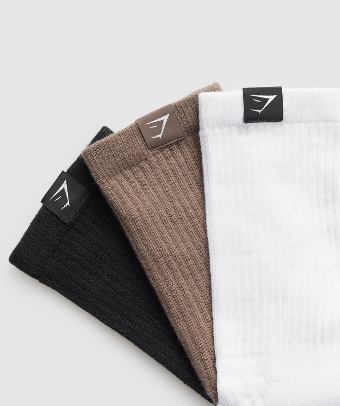 Gymshark GS x LD 3PK Socks White / Soul Brown / Black | 21408VSCD