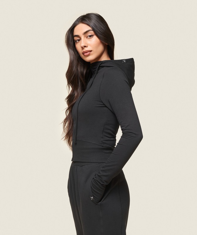 Gymshark GS x Leana Deeb Hooded Midi Top Black | 01965AOFR