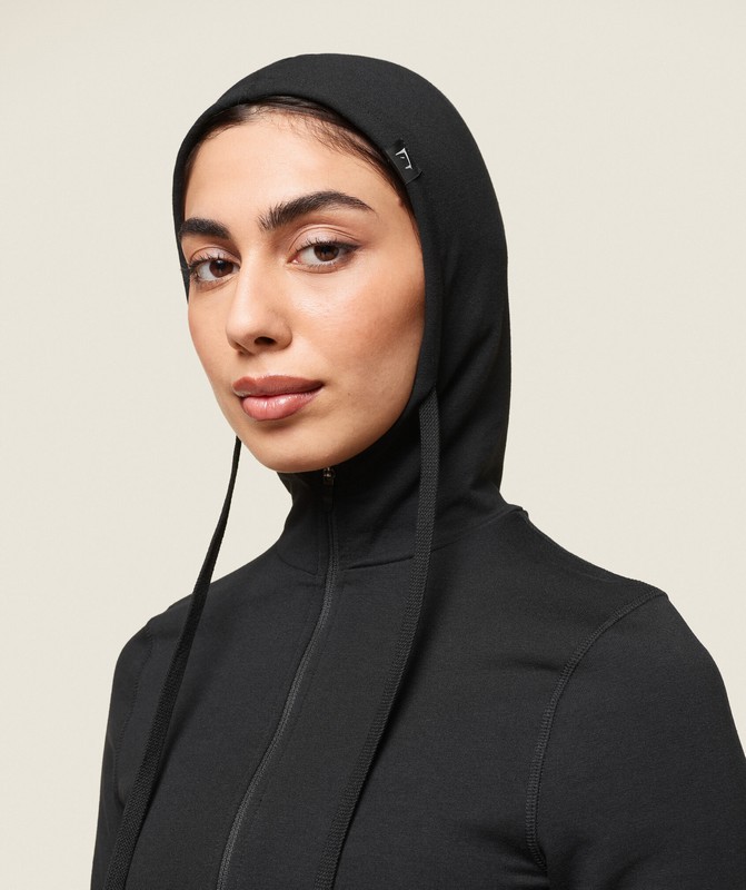 Gymshark GS x Leana Deeb Hooded Midi Top Black | 01965AOFR