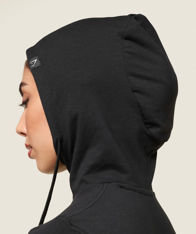 Gymshark GS x Leana Deeb Hooded Midi Top Black | 01965AOFR