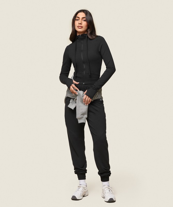Gymshark GS x Leana Deeb Hooded Midi Top Black | 01965AOFR