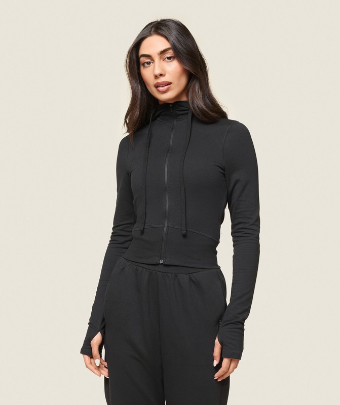 Gymshark GS x Leana Deeb Hooded Midi Top Black | 01965AOFR