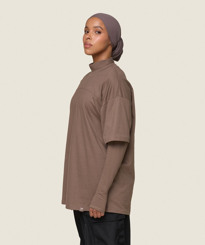 Gymshark GS x Leana Deeb Oversized Long Sleeve T-Shirt Soul Brown | 43915LMUY