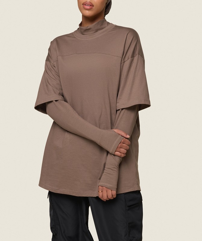 Gymshark GS x Leana Deeb Oversized Long Sleeve T-Shirt Soul Brown | 43915LMUY