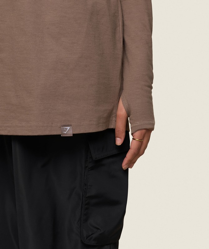 Gymshark GS x Leana Deeb Oversized Long Sleeve T-Shirt Soul Brown | 43915LMUY
