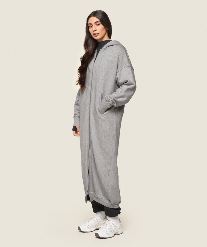Gymshark GS x Leana Deeb Oversized Longline Zip Through Light Grey Marl | 20749IQWP