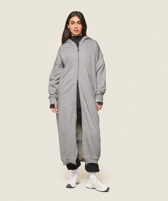 Gymshark GS x Leana Deeb Oversized Longline Zip Through Light Grey Marl | 20749IQWP