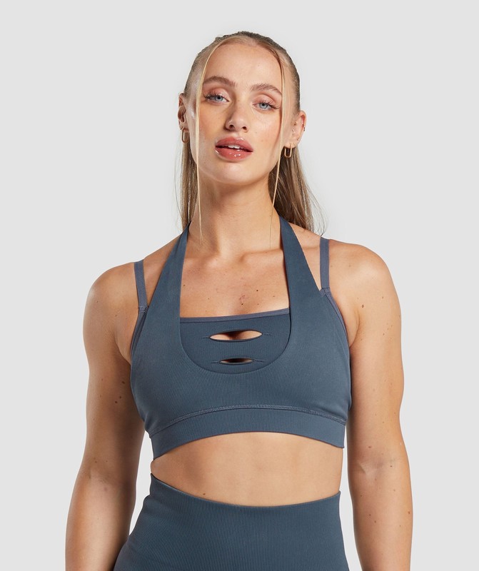 Gymshark Gains Seamless Bralette Titanium Blue | 81279SAEY