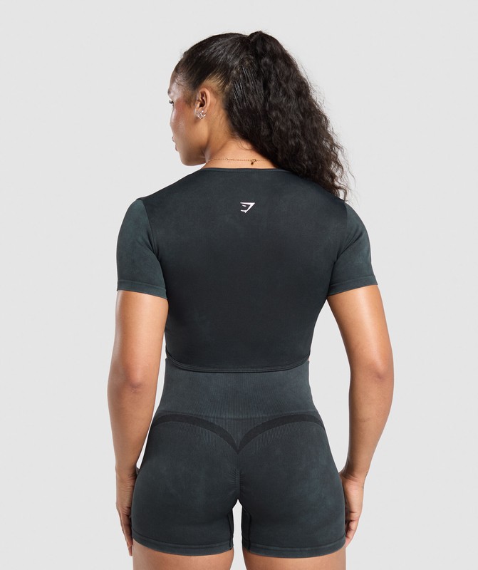 Gymshark Gains Seamless Crop Top Black | 01375AGDF