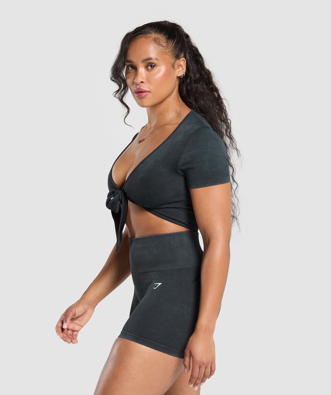 Gymshark Gains Seamless Crop Top Black | 01375AGDF