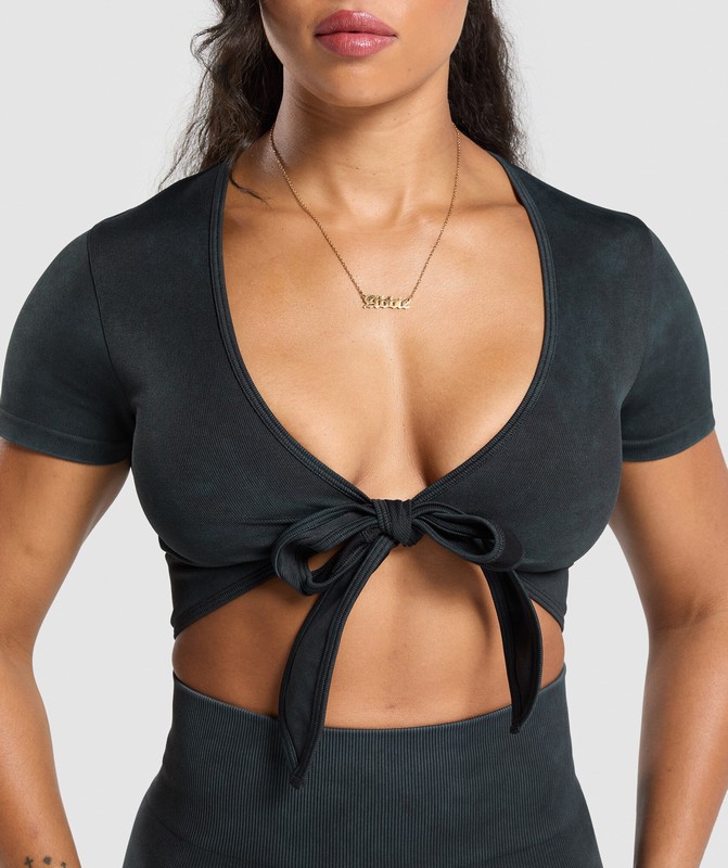 Gymshark Gains Seamless Crop Top Black | 01375AGDF