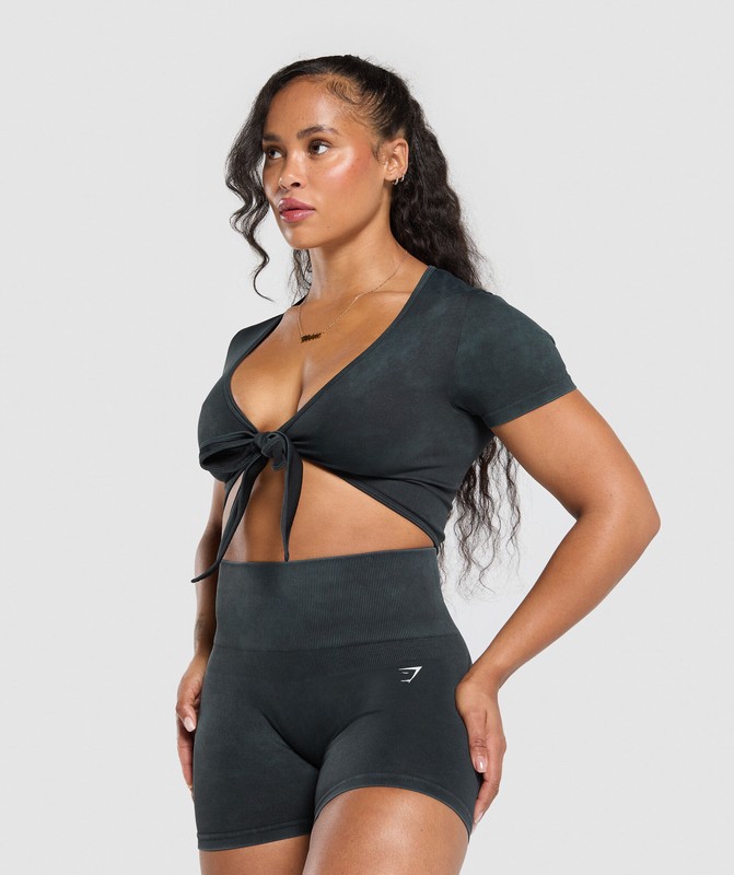 Gymshark Gains Seamless Crop Top Black | 01375AGDF