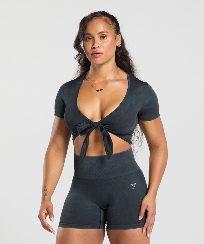 Gymshark Gains Seamless Crop Top Black | 01375AGDF