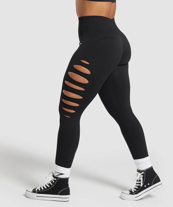 Gymshark Gains Seamless Ripped Legging Black | 01493KXTL