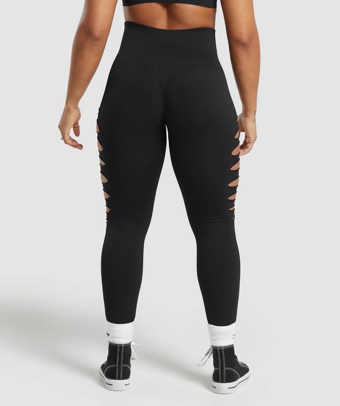 Gymshark Gains Seamless Ripped Legging Black | 01493KXTL