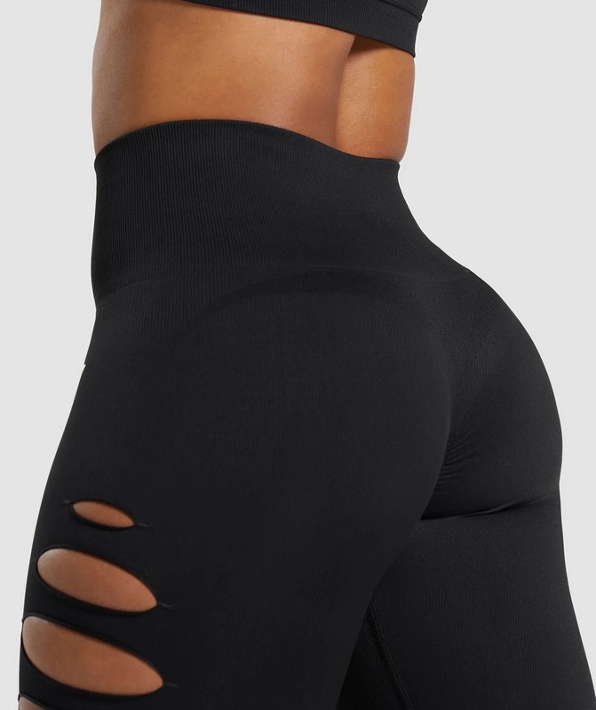 Gymshark Gains Seamless Ripped Legging Black | 01493KXTL
