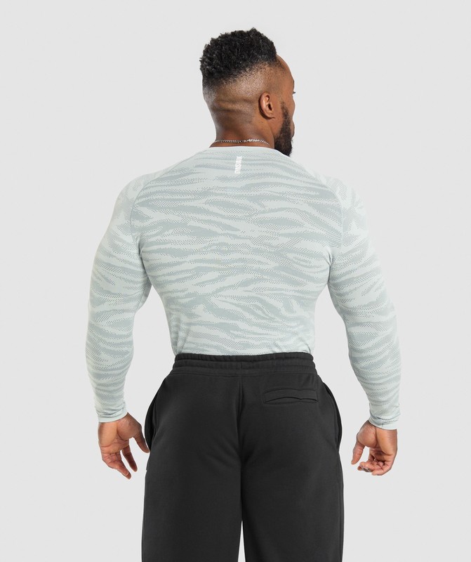 Gymshark Geo Animal Seamless Long Sleeve T-Shirt Cool Blue / Cargo Blue | 95308LJTY