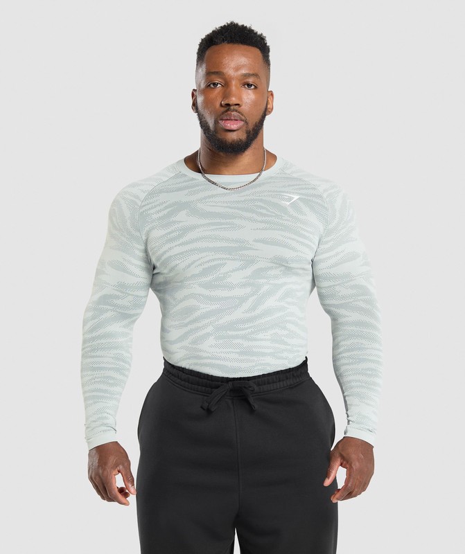 Gymshark Geo Animal Seamless Long Sleeve T-Shirt Cool Blue / Cargo Blue | 95308LJTY