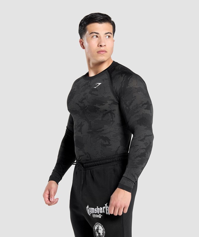 Gymshark Geo Seamless Long Sleeve T-Shirt Black / Charcoal Grey | 56231VXOC