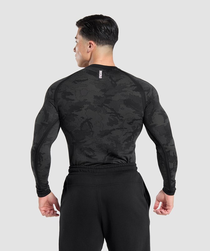 Gymshark Geo Seamless Long Sleeve T-Shirt Black / Charcoal Grey | 56231VXOC