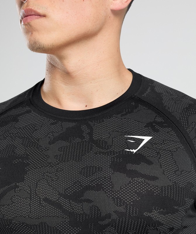 Gymshark Geo Seamless Long Sleeve T-Shirt Black / Charcoal Grey | 56231VXOC