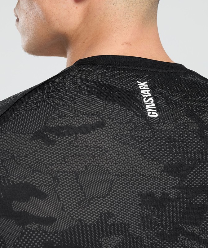 Gymshark Geo Seamless Long Sleeve T-Shirt Black / Charcoal Grey | 56231VXOC