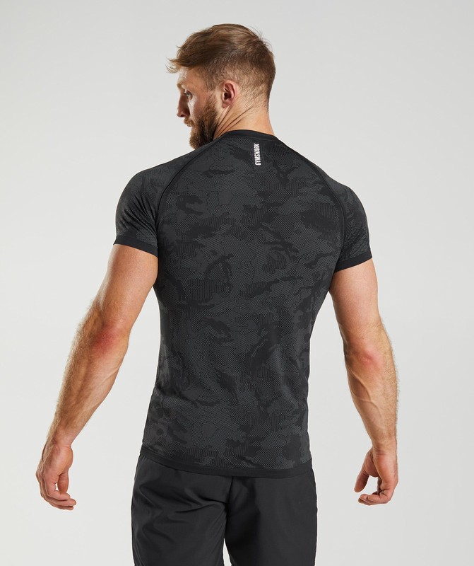 Gymshark Geo Seamless T-Shirt Black / Charcoal Grey | 87432FAKW