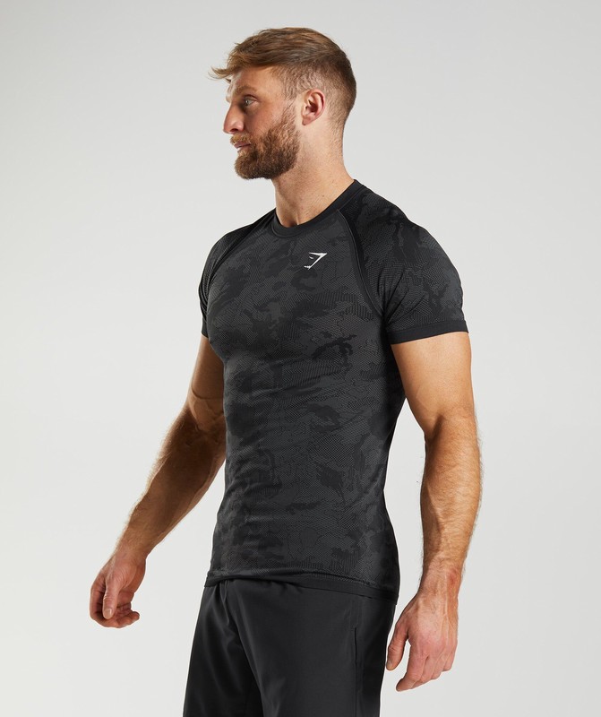 Gymshark Geo Seamless T-Shirt Black / Charcoal Grey | 87432FAKW