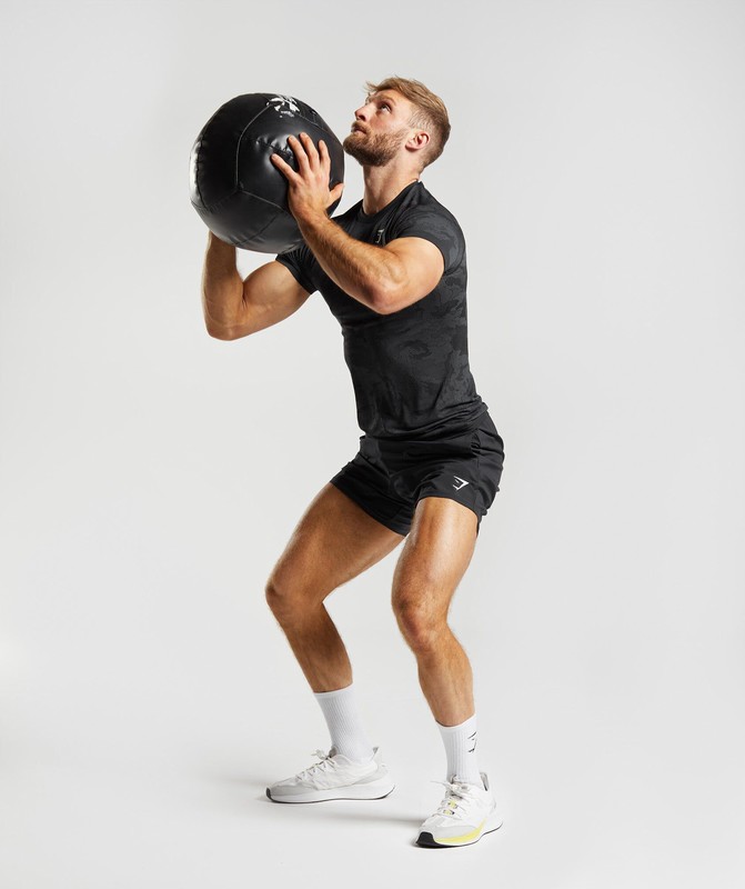 Gymshark Geo Seamless T-Shirt Black / Charcoal Grey | 87432FAKW