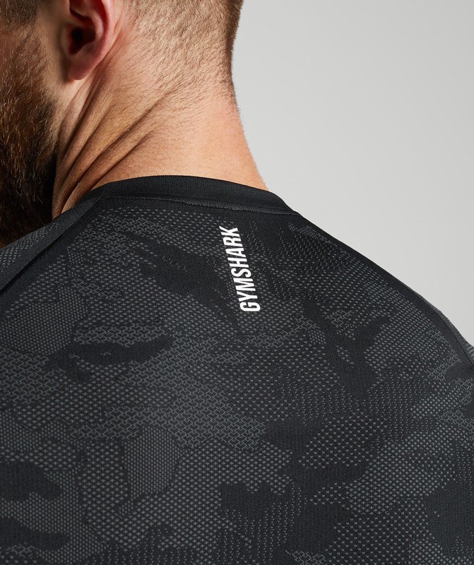 Gymshark Geo Seamless T-Shirt Black / Charcoal Grey | 87432FAKW