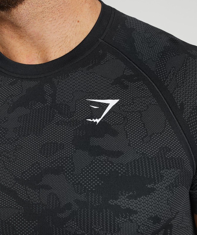 Gymshark Geo Seamless T-Shirt Black / Charcoal Grey | 87432FAKW