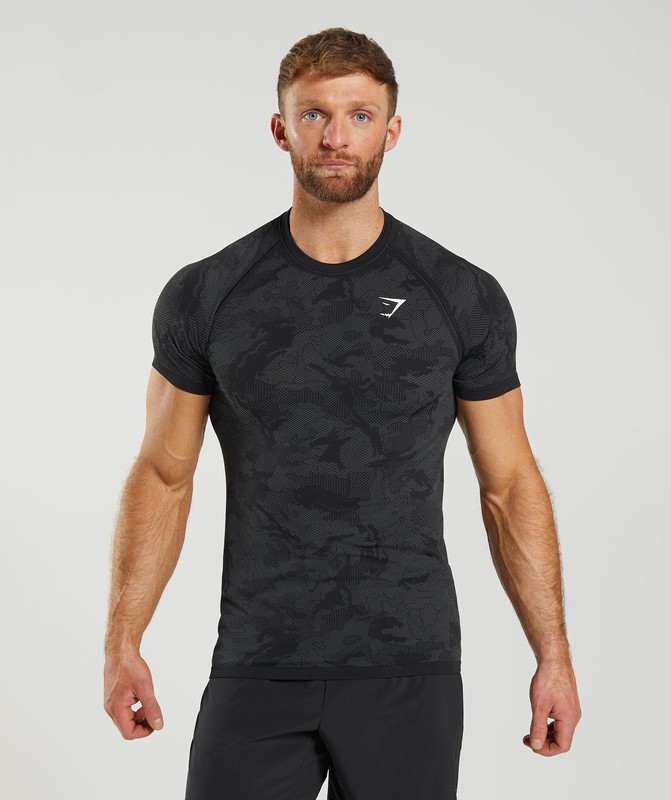 Gymshark Geo Seamless T-Shirt Black / Charcoal Grey | 87432FAKW