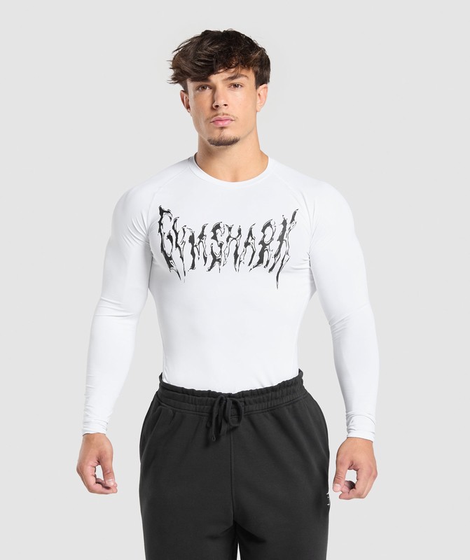 Gymshark Graphic Baselayer Long Sleeve T-Shirt White | 41268JZQA